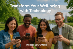 A Group of people in Thunder Bay Ontario using the Higher Standards Lifestyle App in a park
